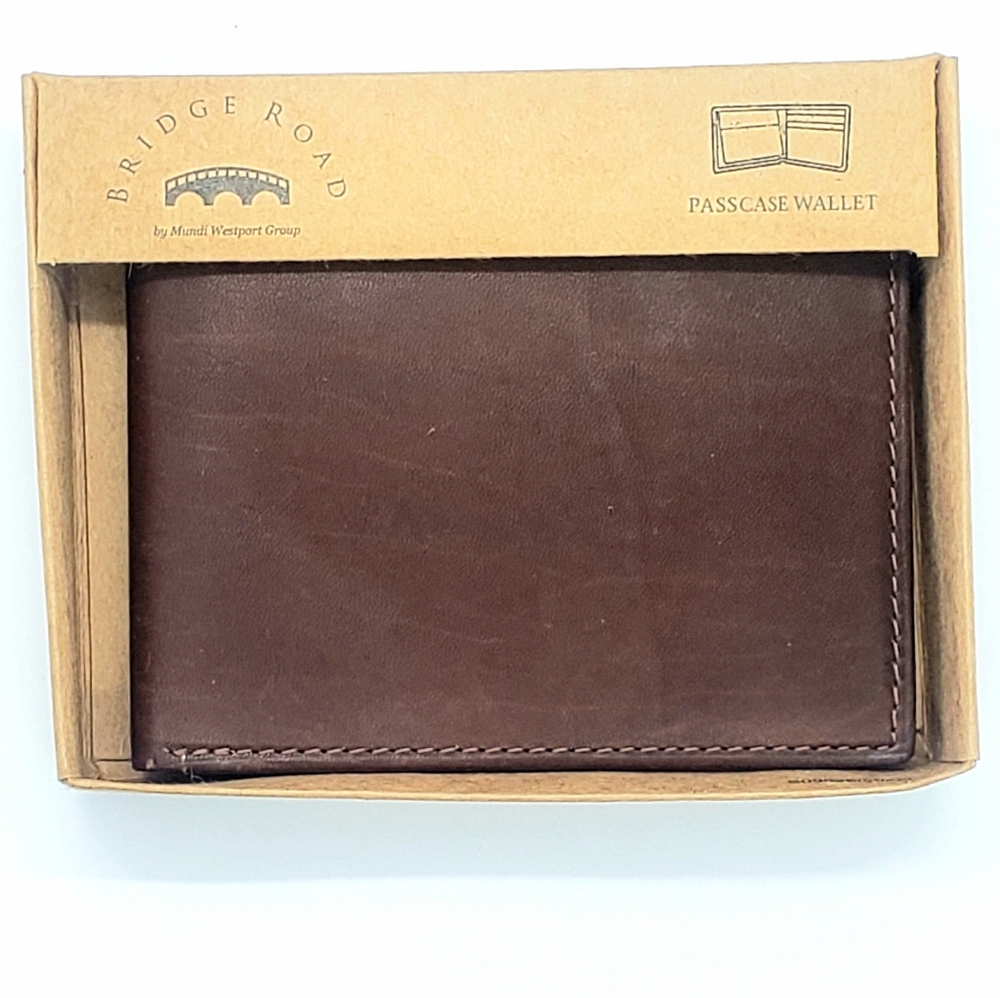 NWT Bridge Road Genuine Leather Brown Bii Fold Men's Wallet